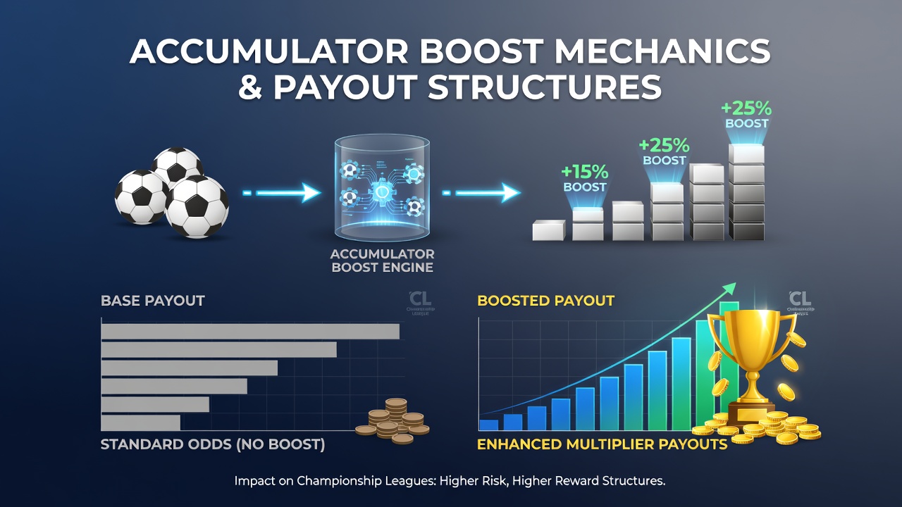 Illustration of accumulator boost calculations affecting multi-leg bet returns in league competitions