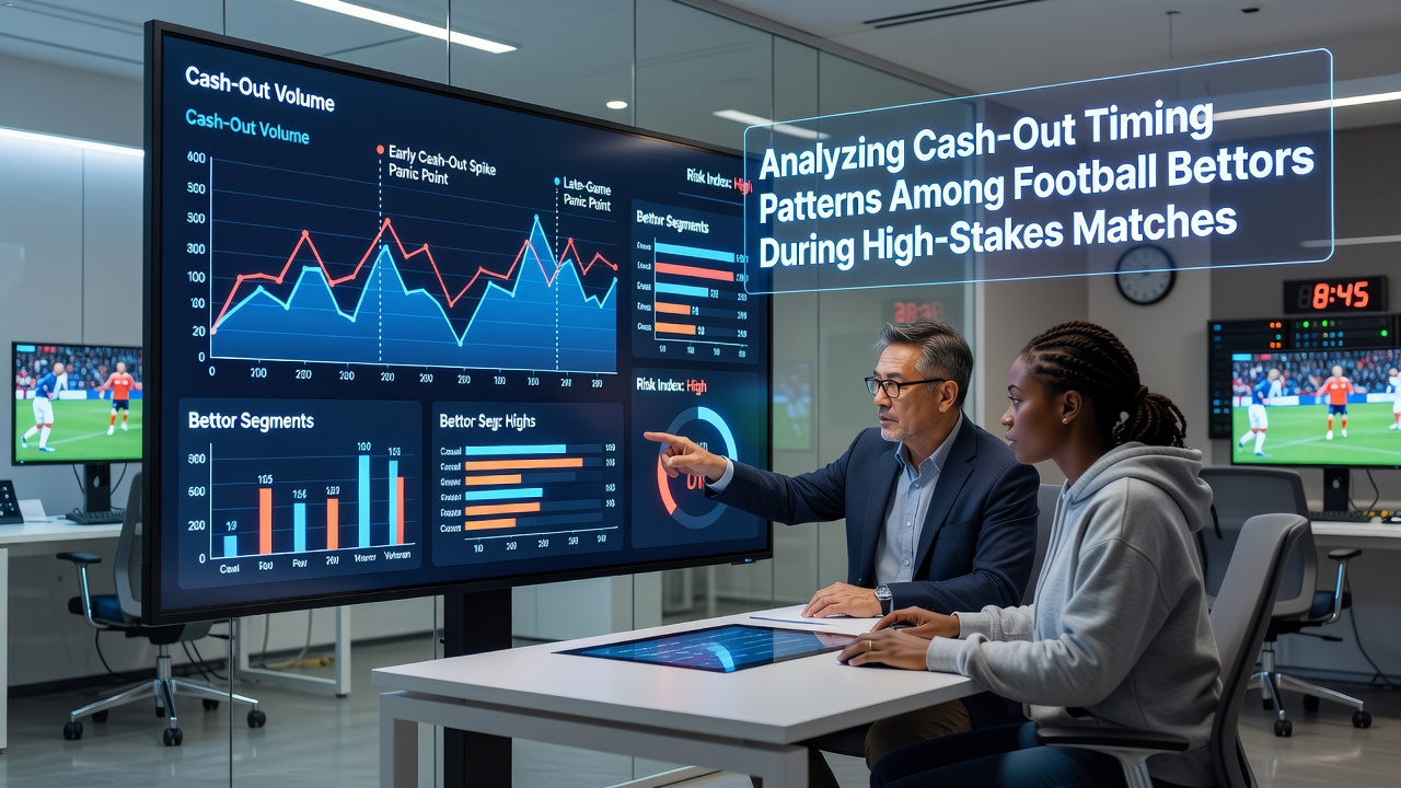 Football stadium during a high-stakes match with betting interfaces overlay showing cash-out options