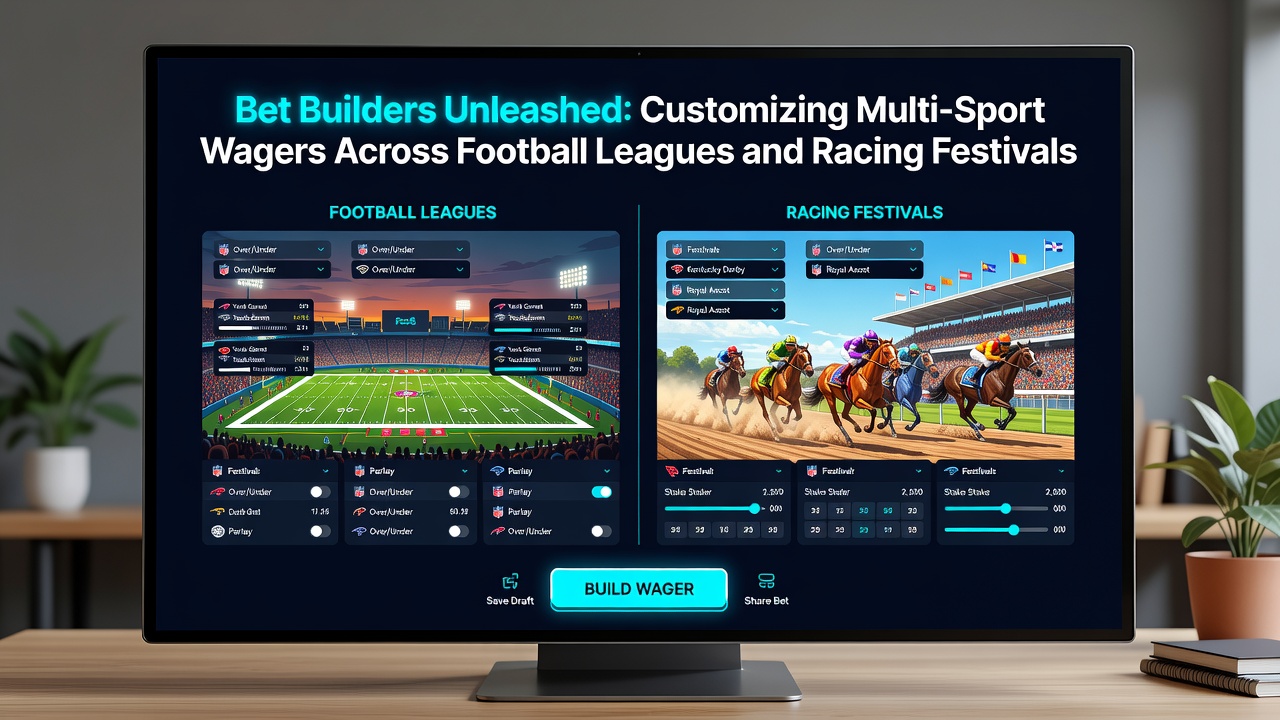 Multi-sport bet builder dashboard displaying combined football and racing selections with live odds updates