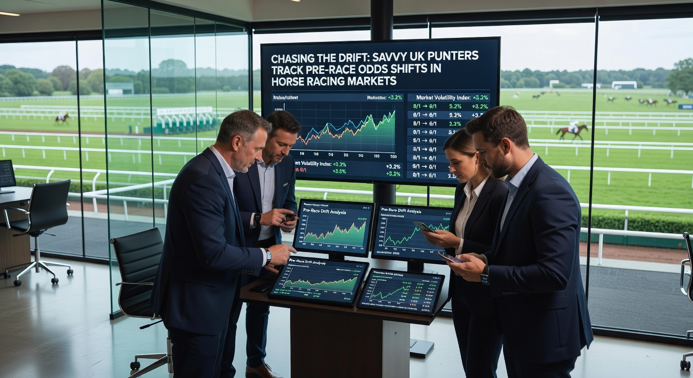 Graph showing pre-race odds drift in a UK horse race market, with lines tracing lengthening prices for select runners