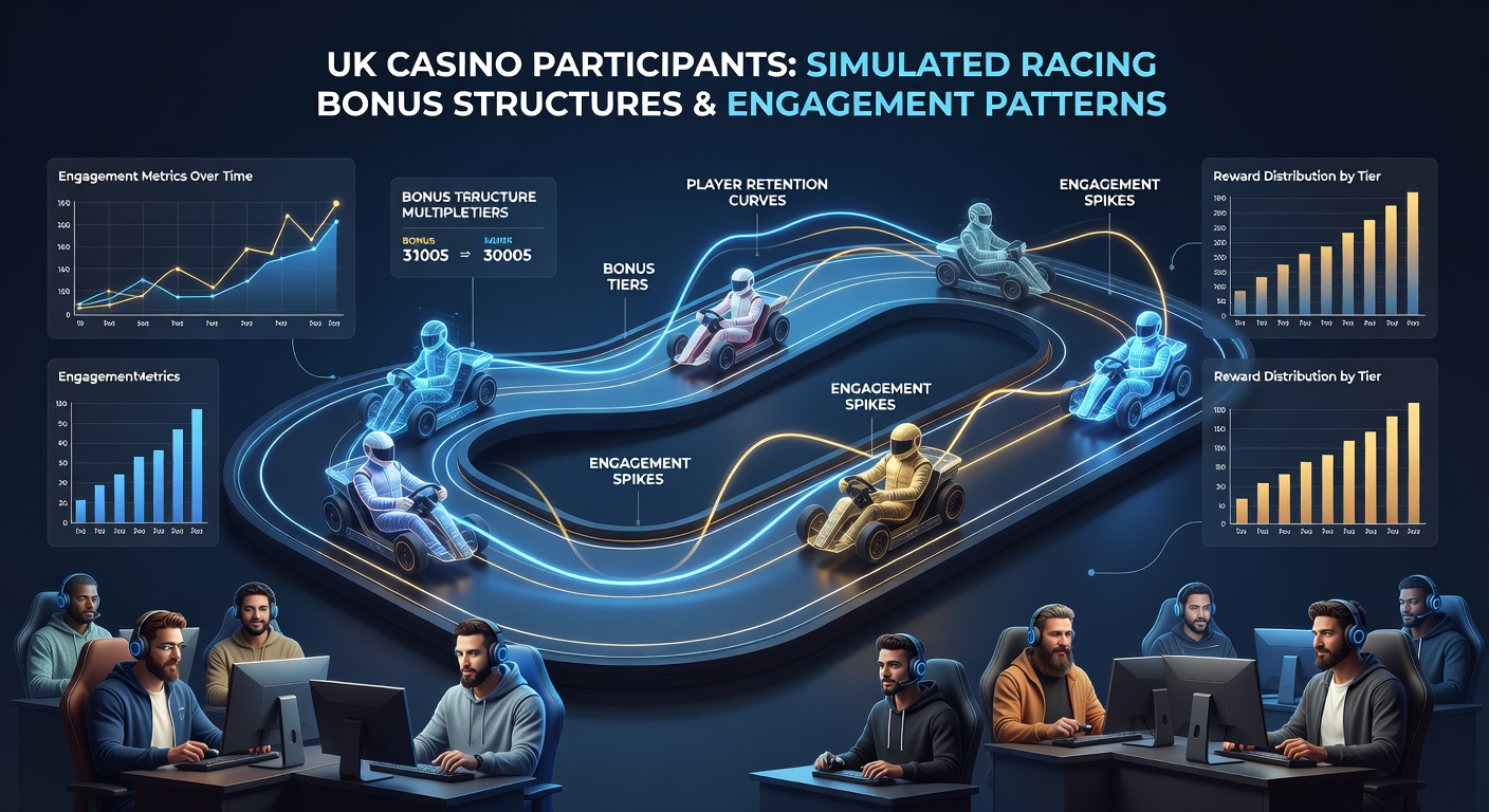 UK casino players interacting with simulated racing terminals featuring bonus multipliers and free spin offers