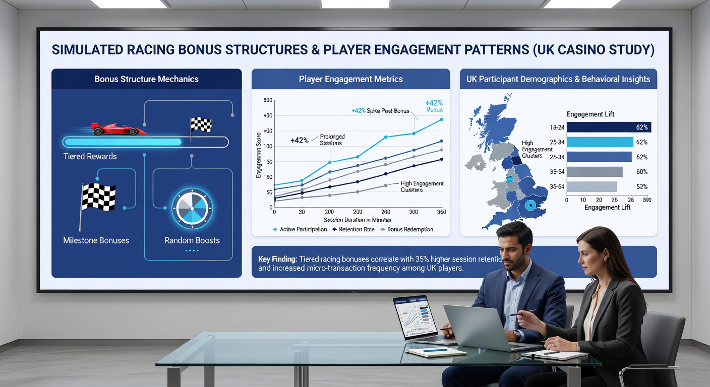 Analytics dashboard showing player engagement metrics for simulated racing bonuses at UK casino sites