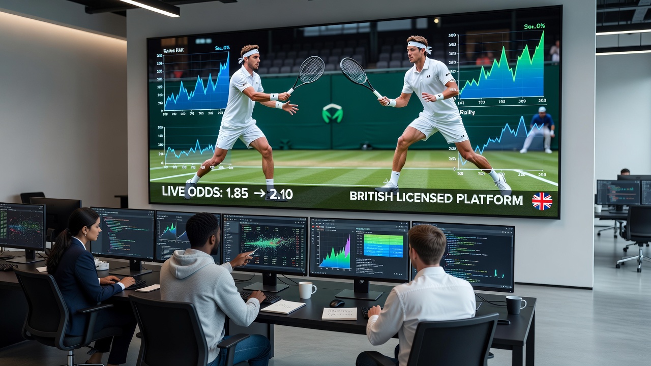 Statistical analysis dashboard displaying real-time tennis match data and probability distributions used for odds calculations