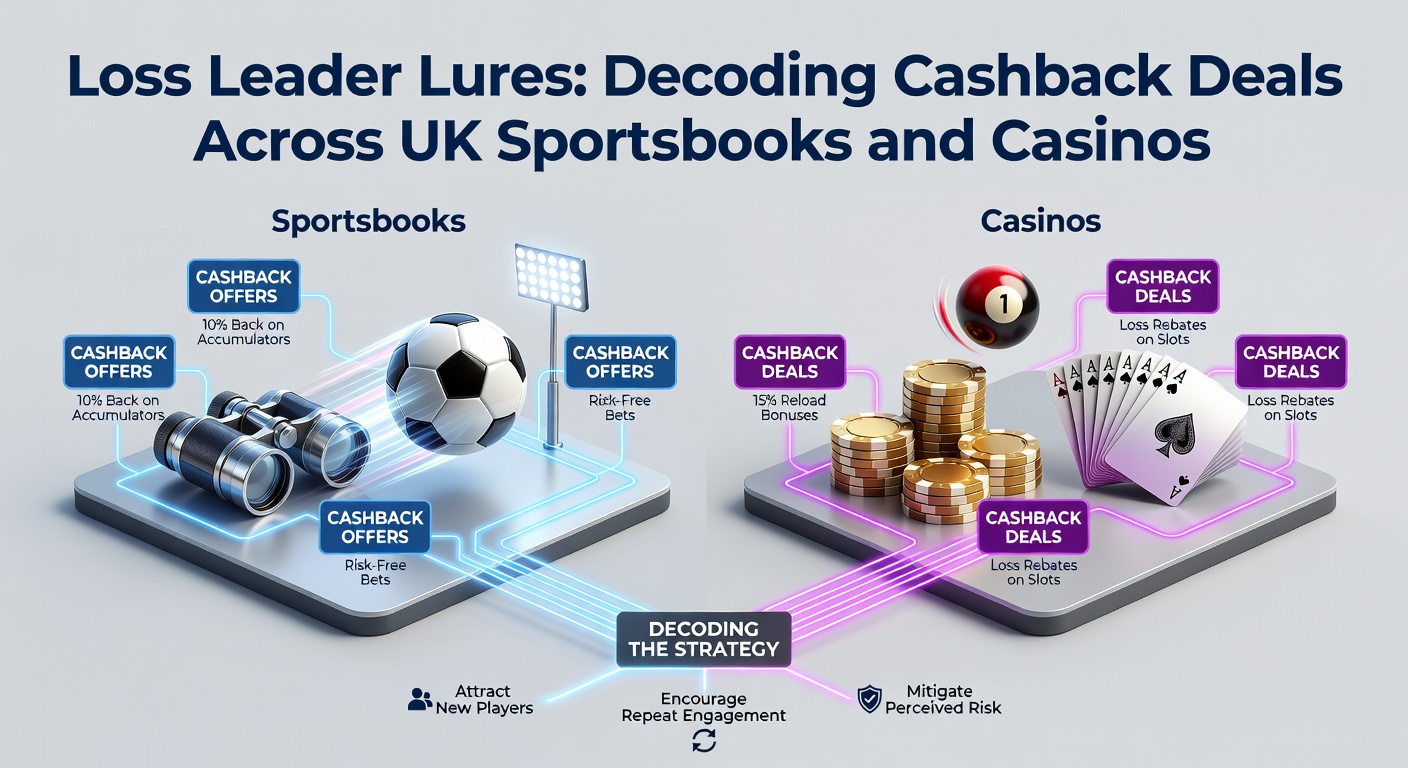 Vibrant display of cashback promotion banners from various UK sportsbooks, highlighting percentage rebates and wagering terms