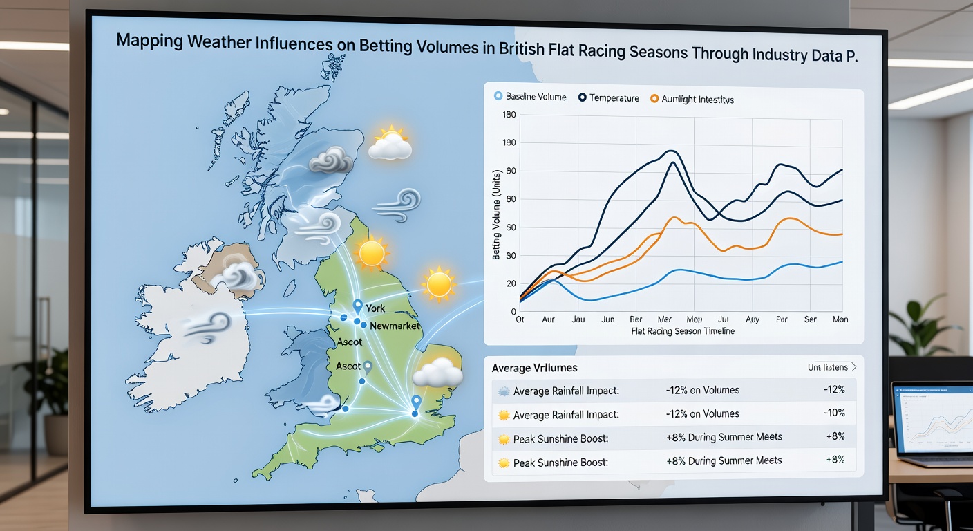 Industry charts displaying correlations between temperature, rainfall and daily betting volumes at UK flat racing fixtures