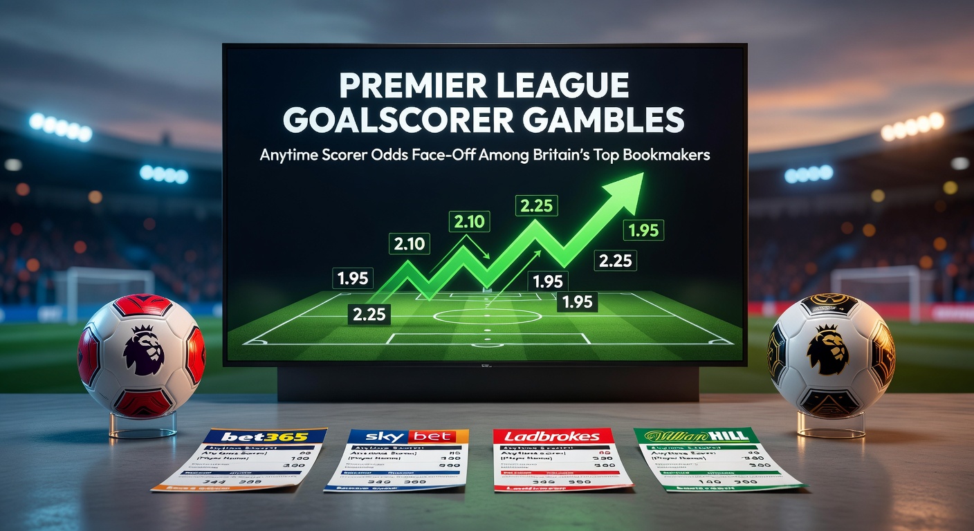 Table comparing anytime scorer odds for top Premier League strikers across bookmakers like Bet365, Paddy Power, and William Hill