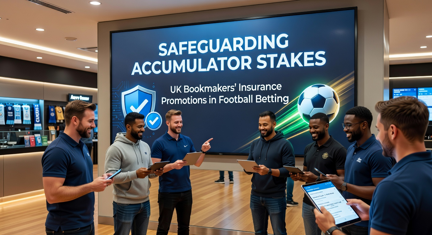 Graphic showing a football accumulator bet with an insurance shield protecting stakes from a single loss