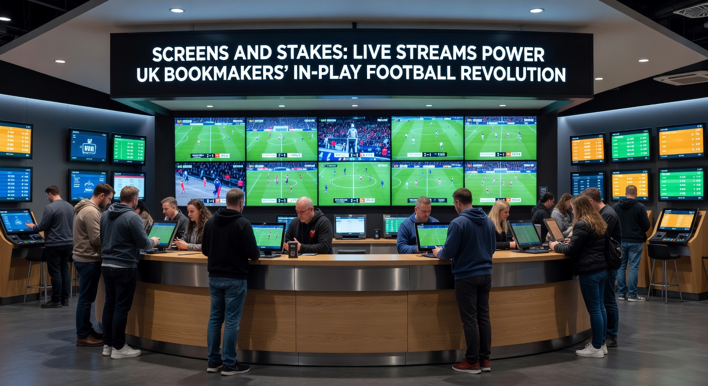 Close-up of a smartphone screen displaying a live-streamed football match with overlaid in-play betting markets, cash-out buttons, and real-time odds changes