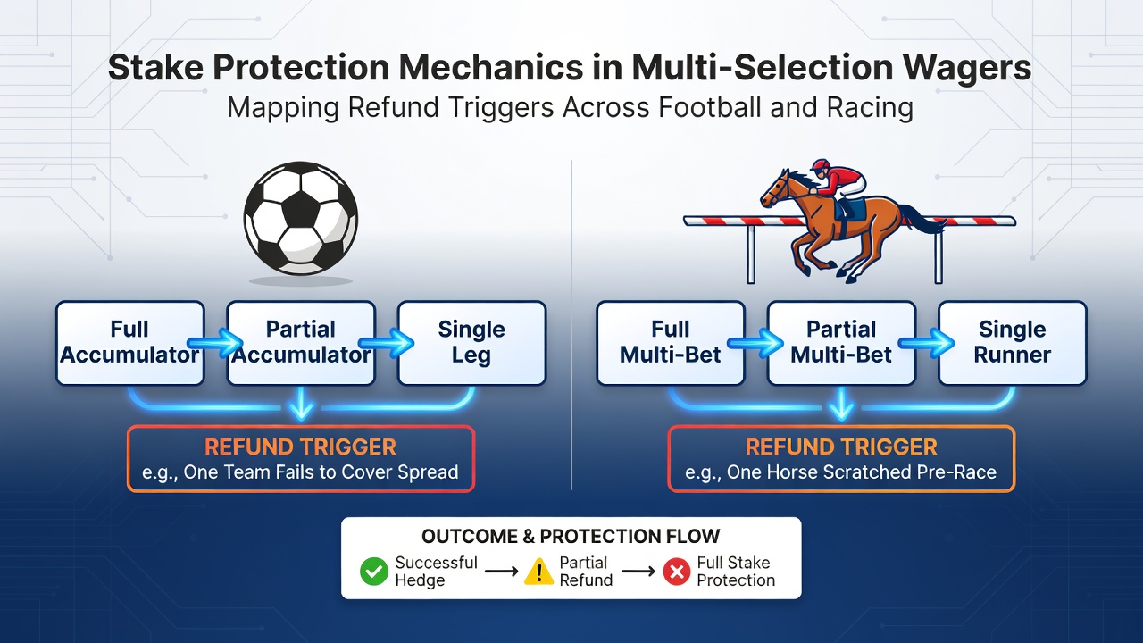 Chart mapping refund eligibility across different horse racing multiple bet structures