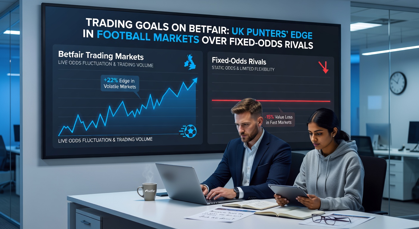 Graph comparing Betfair goal trading volumes versus fixed-odds betting in UK football markets